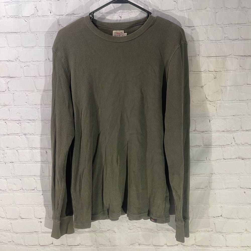 Faherty Olive Green Ribbed Long Sleeve Thermal Tee
